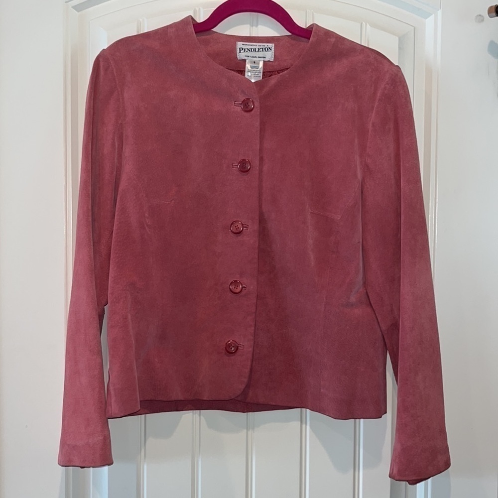 Leather Pendleton pink mauve button blazer jacket size S vintage cottagecore